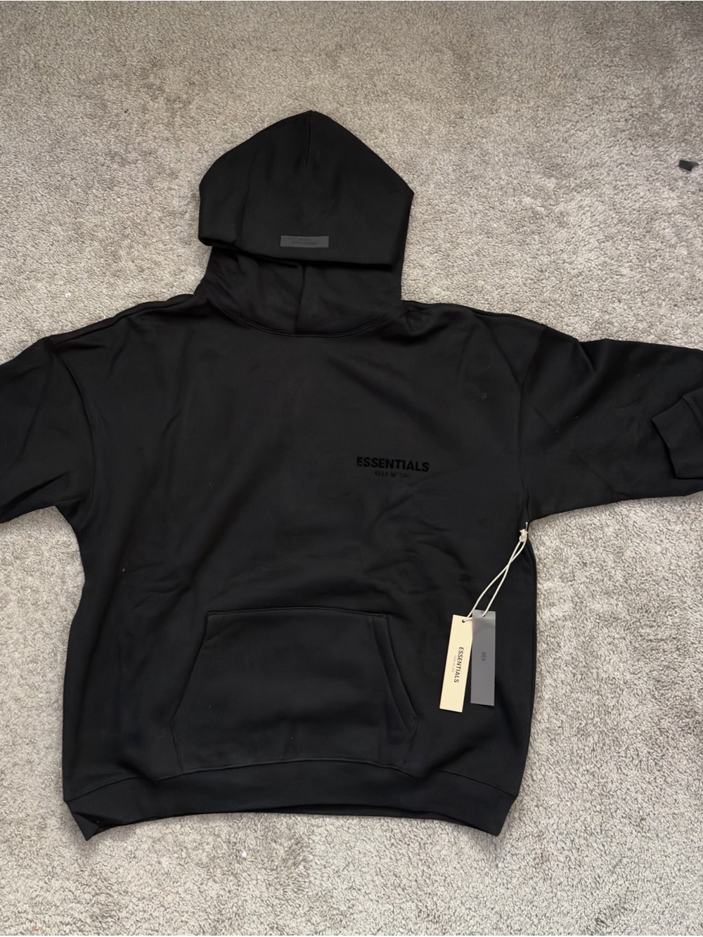 Essentials Black Pullover Hoodie with Subtle Logo
